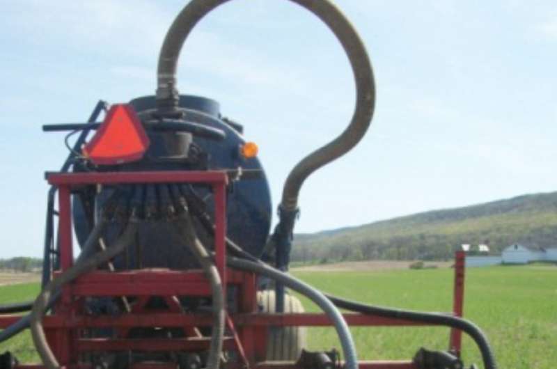 Both conservation scenarios simulated in the research decreased nitrous oxide emissions by reducing denitrification, but the scenario that included manure injection, shown here, retarded 91 percent of the nitrogen volatilization that occurred in the broadcast-manure scenario. Credit: Karsten Research Group Conservation dairy farming could help Pa. meet Chesapeake target