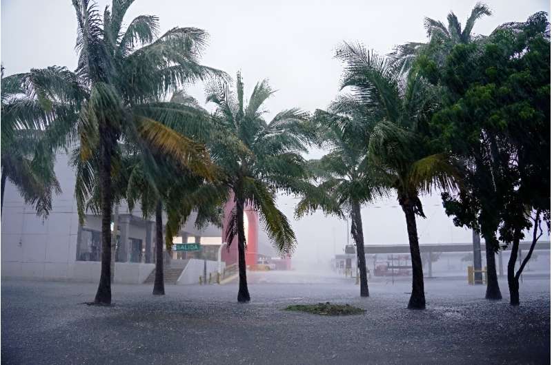 Heavy rains from Hurricane Helene fall over Cancun, Mexico, on September 24, 2024. Heavy rains from Hurricane Helene fall over Cancun, Mexico, on September 24, 2024