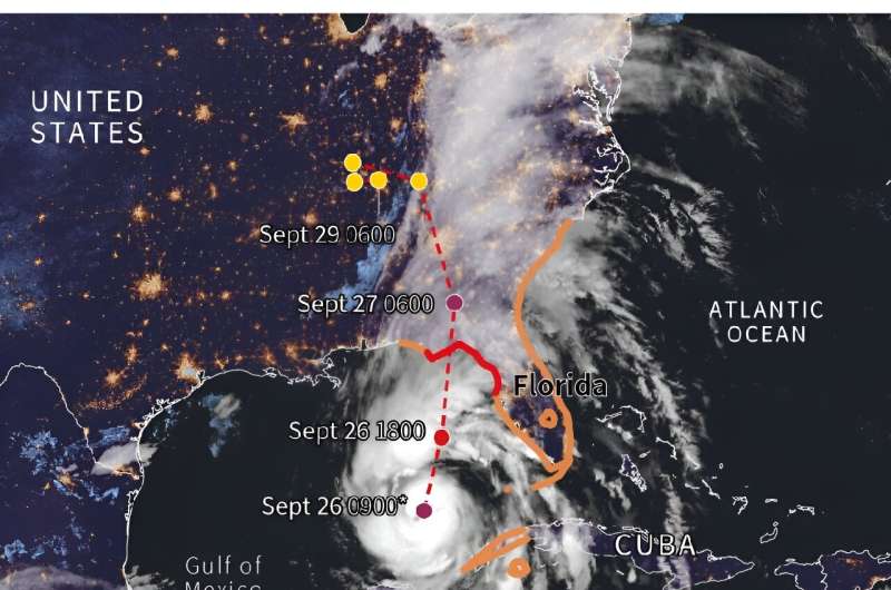 Satellite image showing the position of Hurricane Helene and its forecast path on September 26, 2024 at 0915 GMT