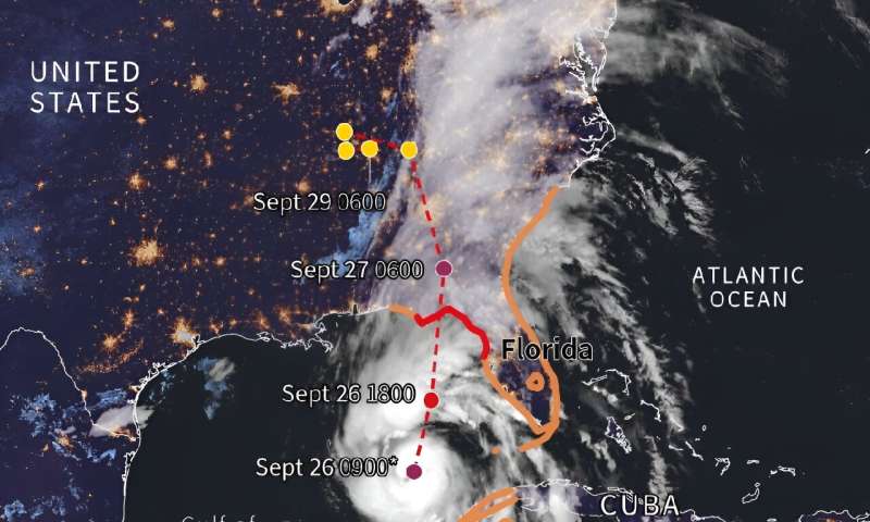 Satellite image showing the position of Hurricane Helene and its forecast path on September 26, 2024 at 0915 GMT
