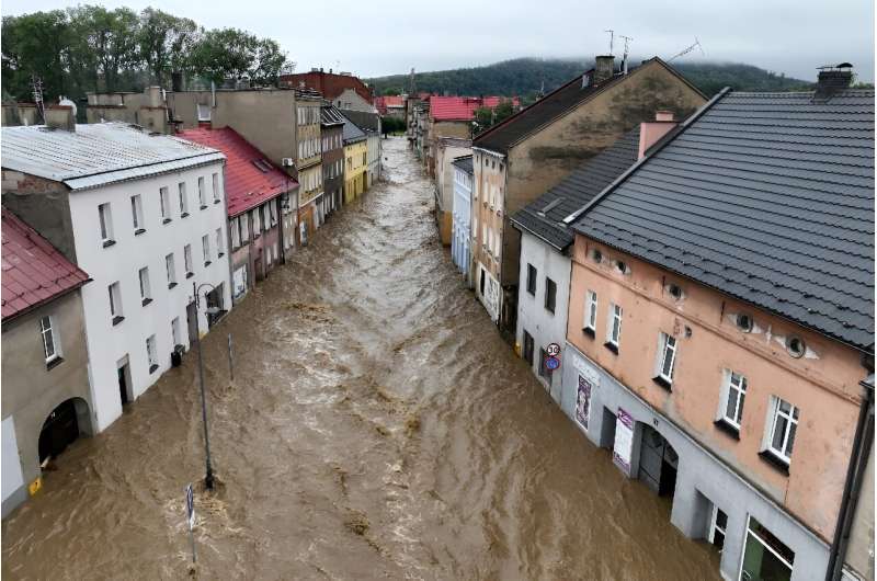 Streets in Glucholazy, southern Poland, flooded in September 2024