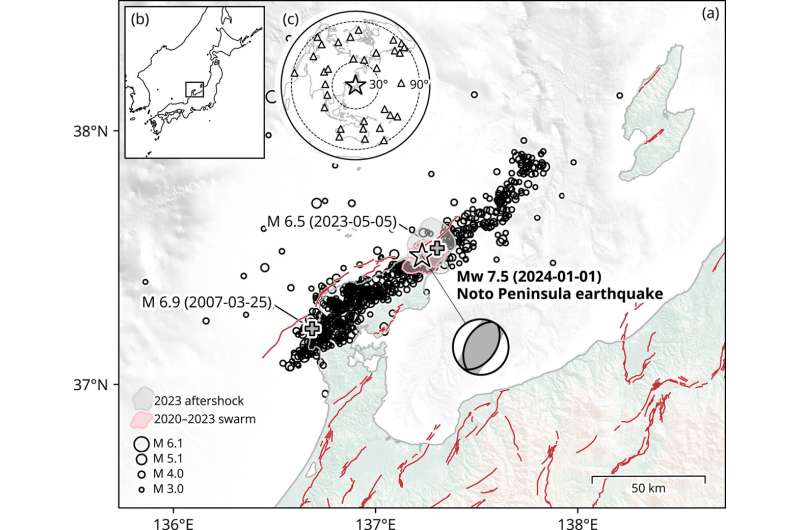 Summary of the study region of the 2024 Noto Peninsula earthquake. Credit: Geophysical Research Letters (2024). DOI: 10.1029/2024GL109224 The 2024 Noto Peninsula earthquake: A long, quiet initial rupture leading to multiplex fault ruptures